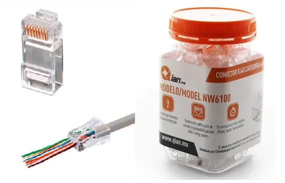 BOTE CON 100P ZAS DE PLUG RJ45 CAT6 QIAN NW6100 50 MICRAS
