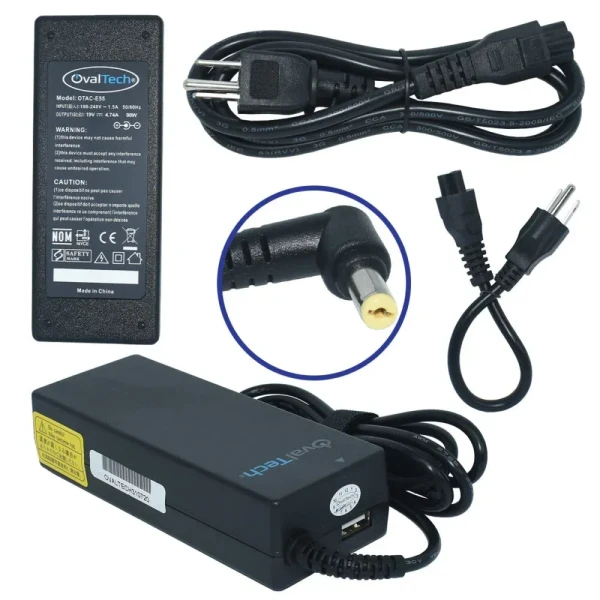 CARGADOR PARA LAPTOP OVALTECH OTAC E55 PUNTA DE 5.5 X 1.7 MM 1 PUERTO USB 2.1A 5V 2.1A NEGRO