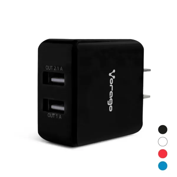 CARGADOR DE PARED VORAGO  CON 2 PUERTOS USB NEGRO (AU-106-BK)