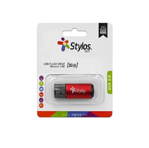 MEMORIA USB STYLOS ST215 16 GB FLASH 2.0 METAL C/TAPA ROJO STMUS72W