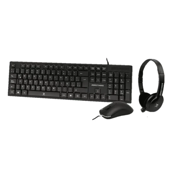 KIT DE TECLADO MOUSE Y AUDIFONOS PERFECT CHOICE PC 201717 ALAMBRICO USB NEGRO