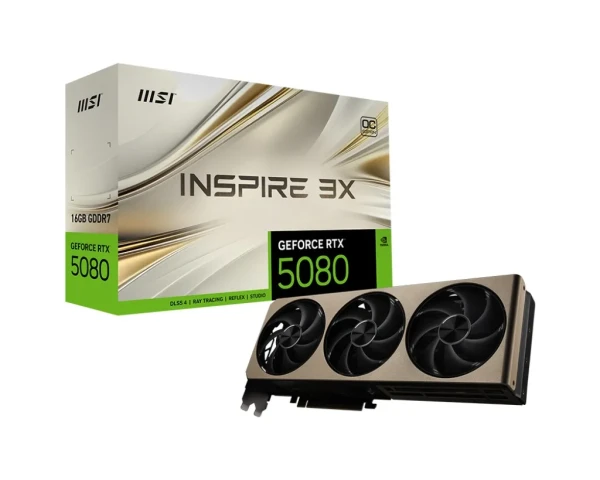 TARJETA DE VIDEO MSI (RTX 5080 16G INSPIRE 3X OC) 16GB GDDR7, 2655 MHZ, 1*HDMI, 3*DP, 3*FAN